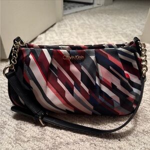 Calvin Klein Red and Blue Geometric Clutch